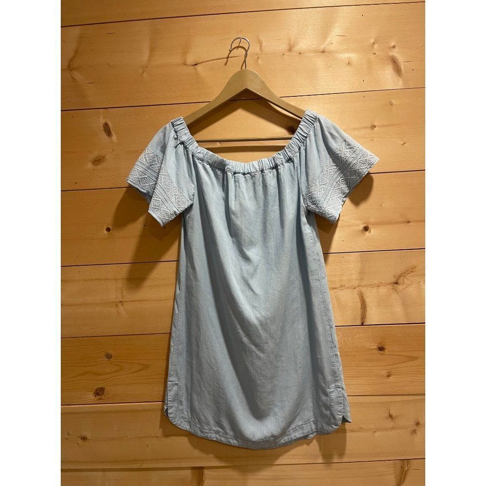 Athleta Reviera Chambray Dress Embroidered Sleeves XXS